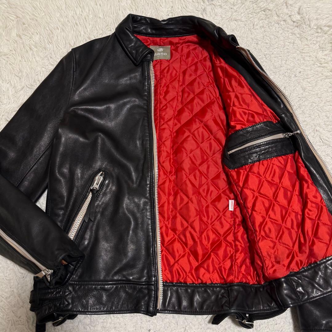 近年極美品　ナノユニバース　シングルライダースジャケット　羊革　キルティング