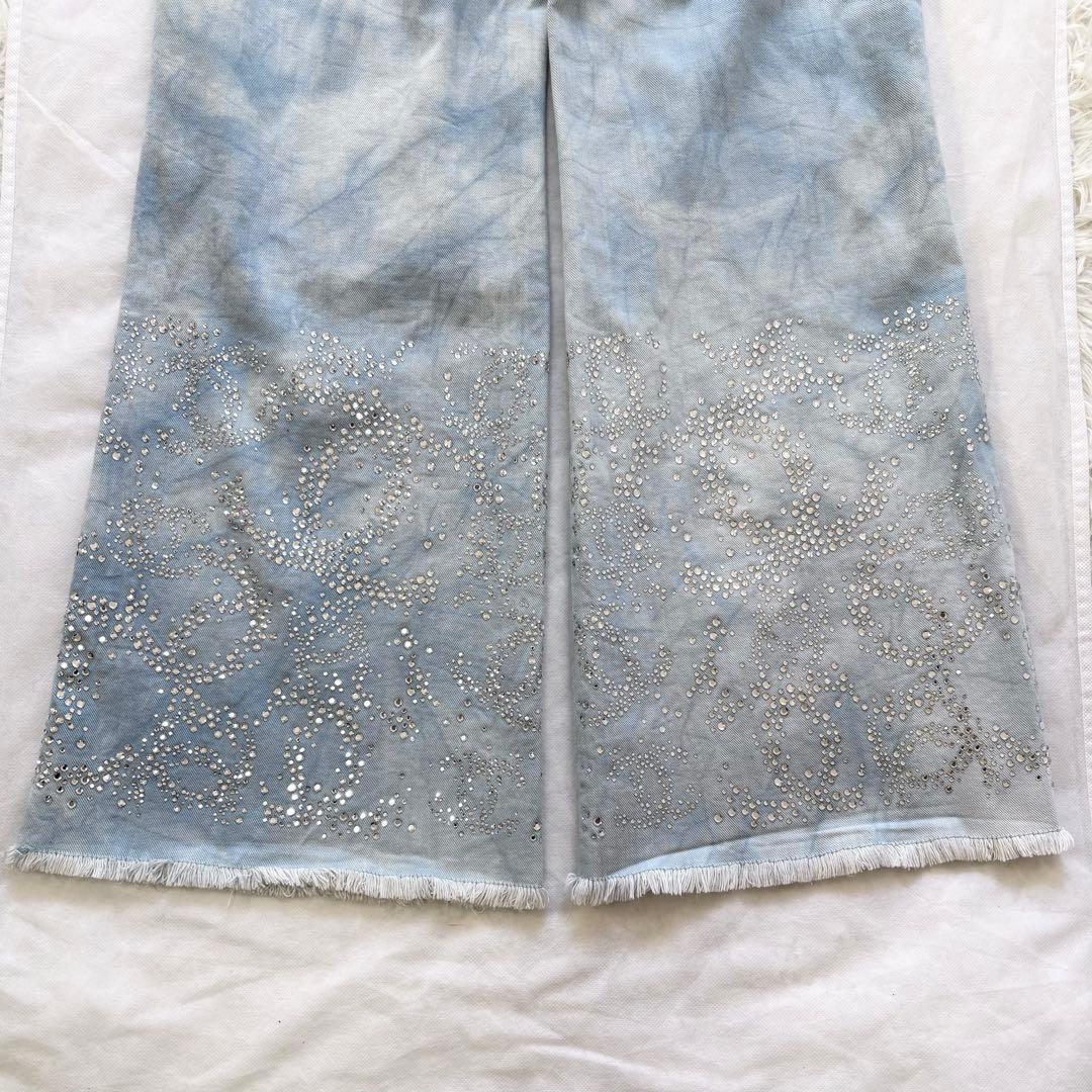 CHANEL デニムパンツ ラインストーン装飾 ココマーク グリポアボタン 40