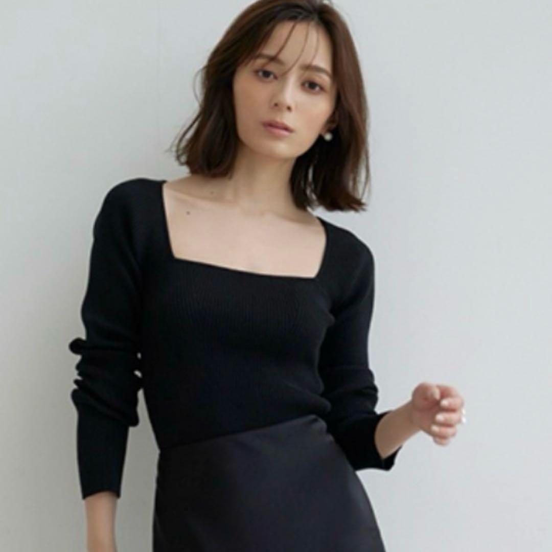 【美品】anuans カシミヤブレンドデコルテリブニットプルオーバー