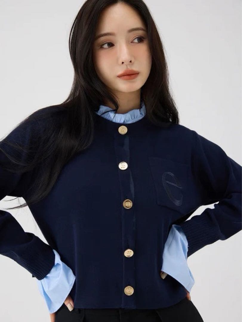 新品 Attached collar ニットカーディガン EIMY ネイビー