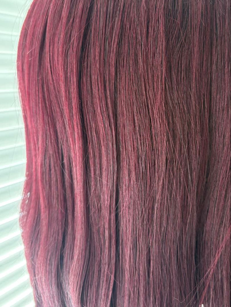 【新品】人毛100%フルウィッグ｜カシスレッド｜耳かけ・自然なもみあげ｜ロング