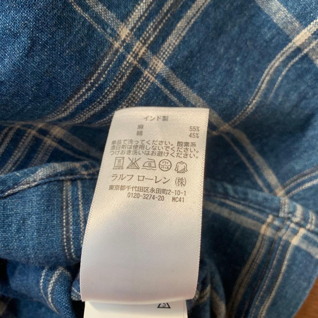 D&S ラルフローレン コットンリネン インディゴ ワークシャツ 猫目ボタン