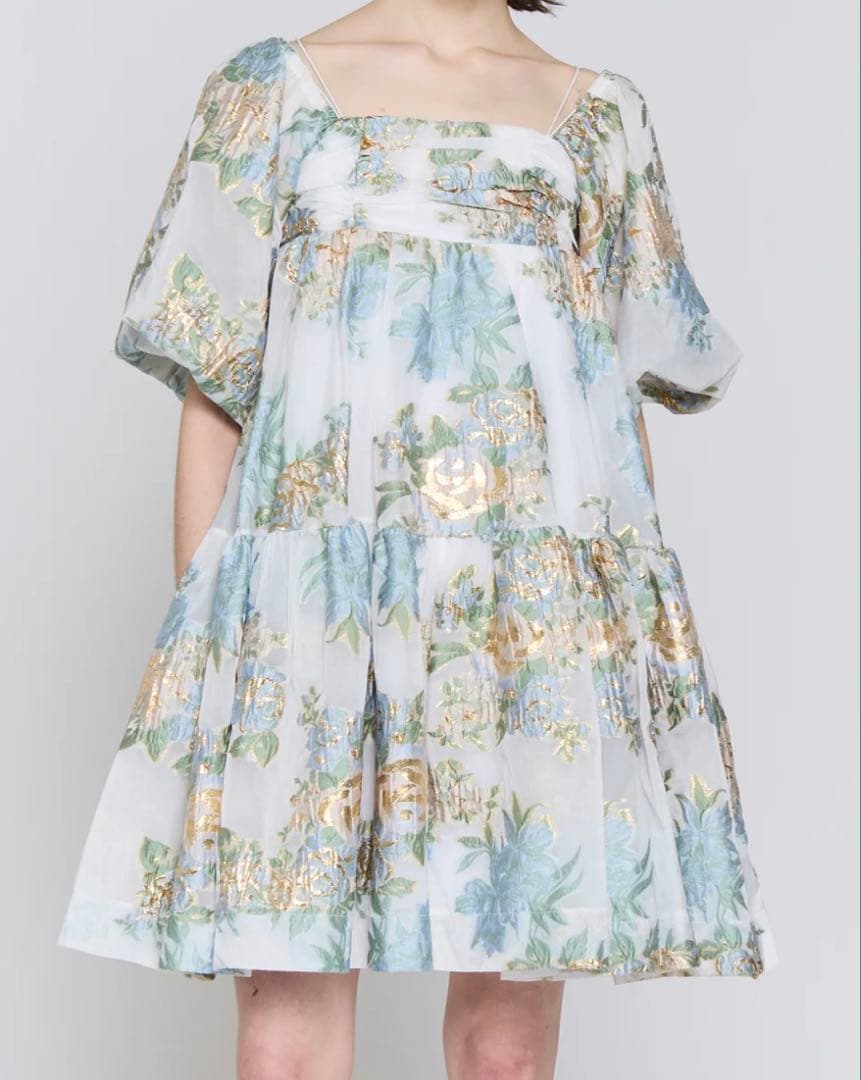 ワンピース POPPY GOLD JACQUARD PUFF MINI DRESS