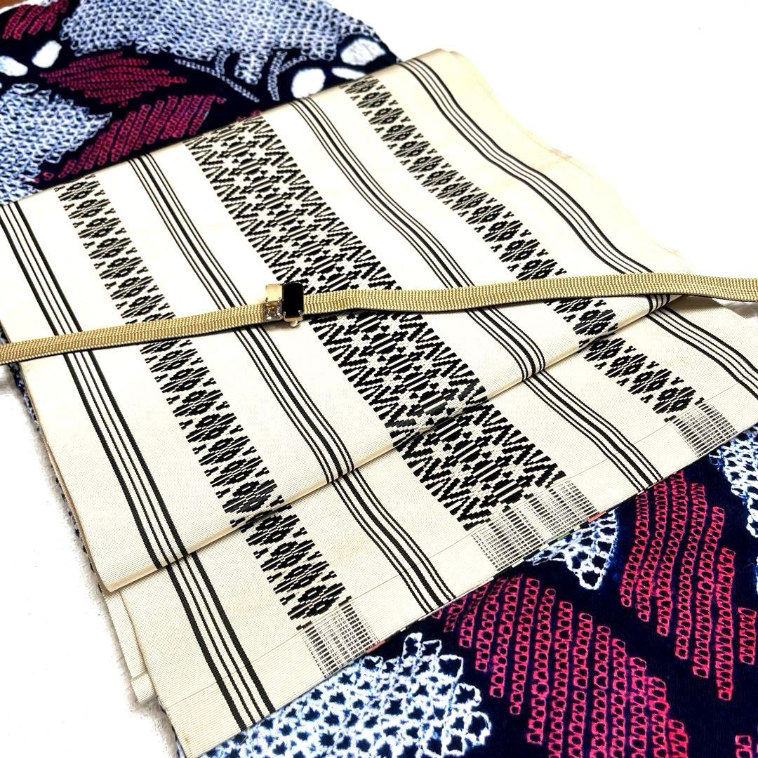 有松鳴海絞り夏着物 浴衣 大輪花繋ぎ菖蒲柄 洗い済み