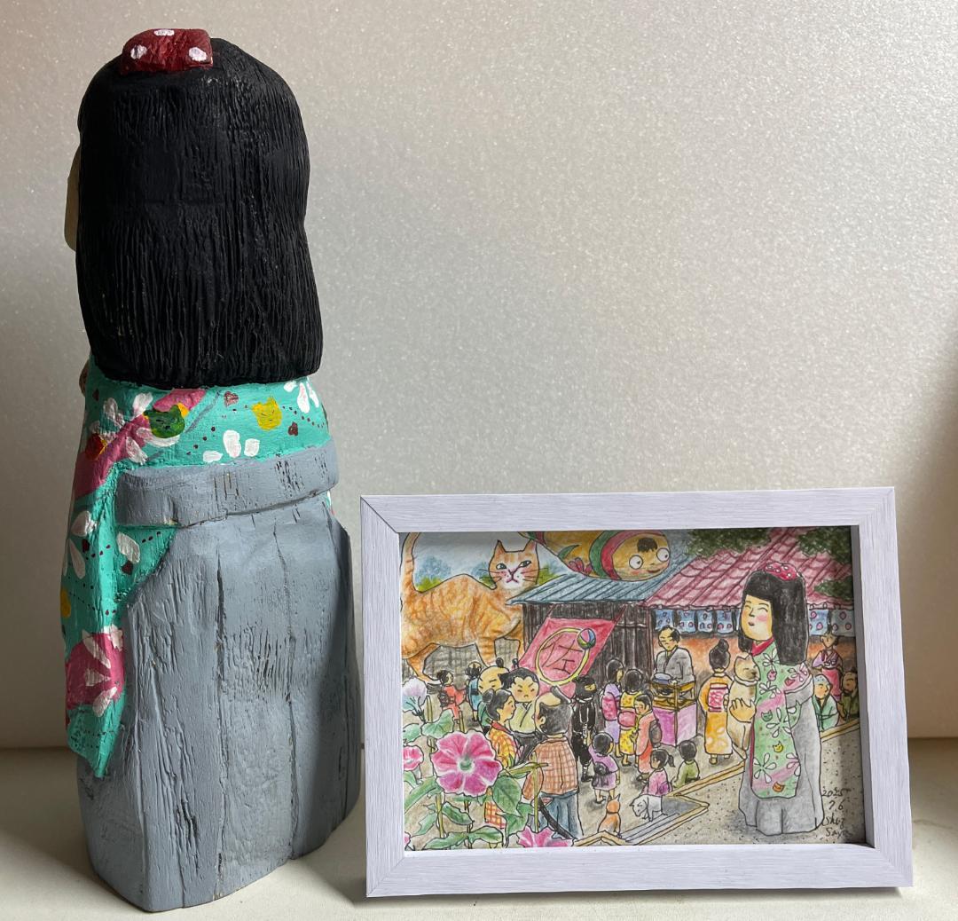 ま*み様 木製オリジナルこけしとオリジナル絵画セット（by ShuzSaya/絵