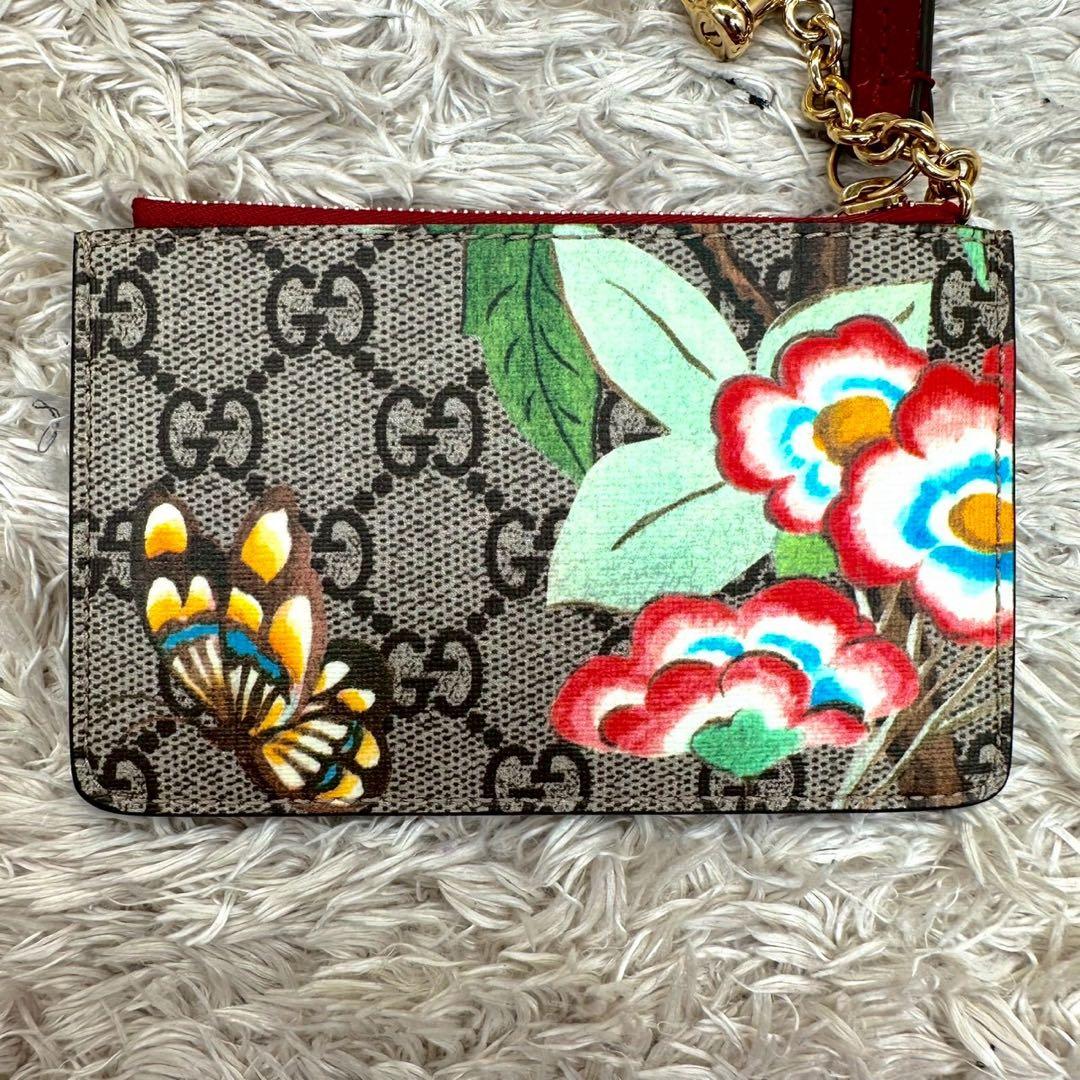 【未使用級】グッチ ケース 小銭入れ ベージュ 鳥 スプリーム 総柄