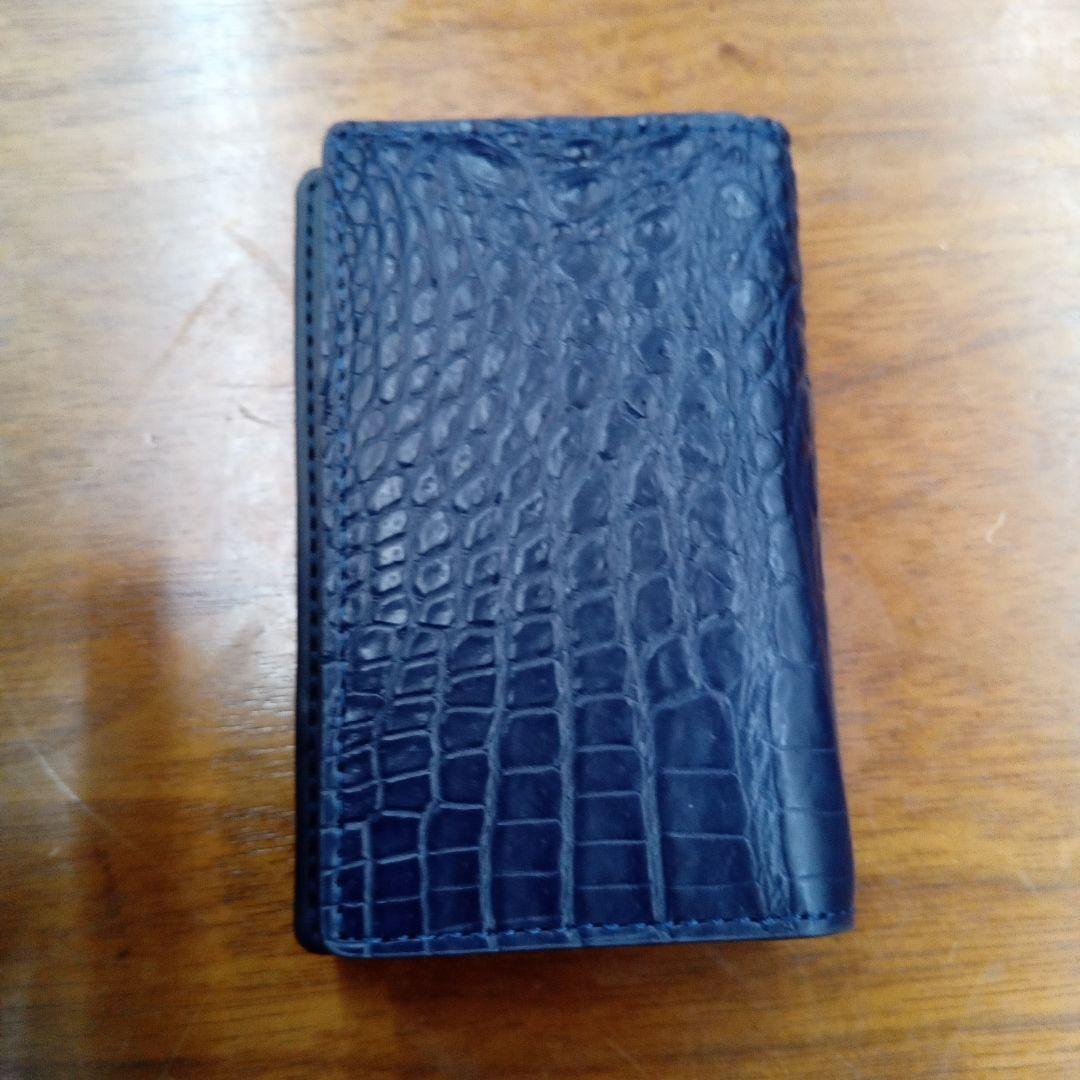 ネイビー　クロコダイル　クロコ　名刺入れ　カードケース　本革
