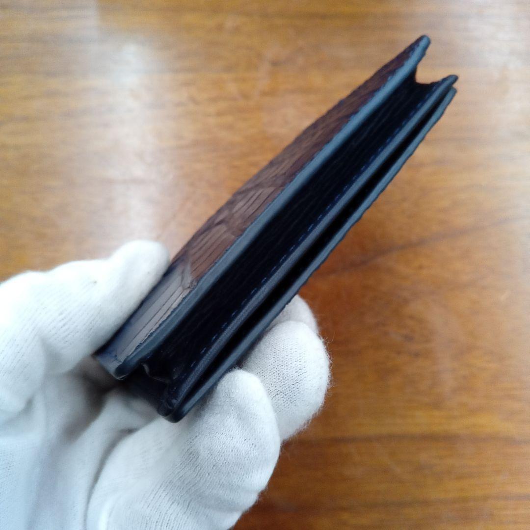 ネイビー　クロコダイル　クロコ　名刺入れ　カードケース　本革