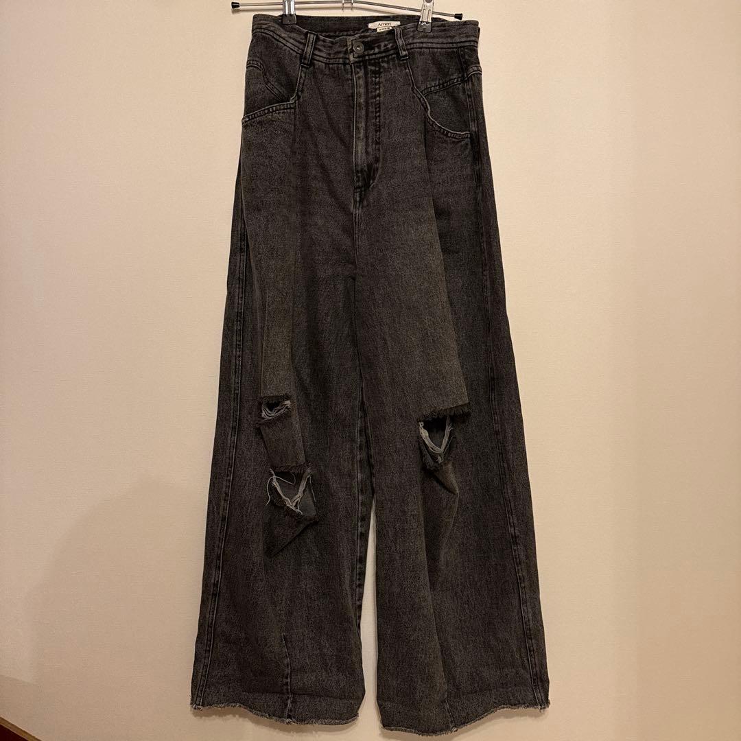 Ameri ダークグレー ワイドレッグデニム 26