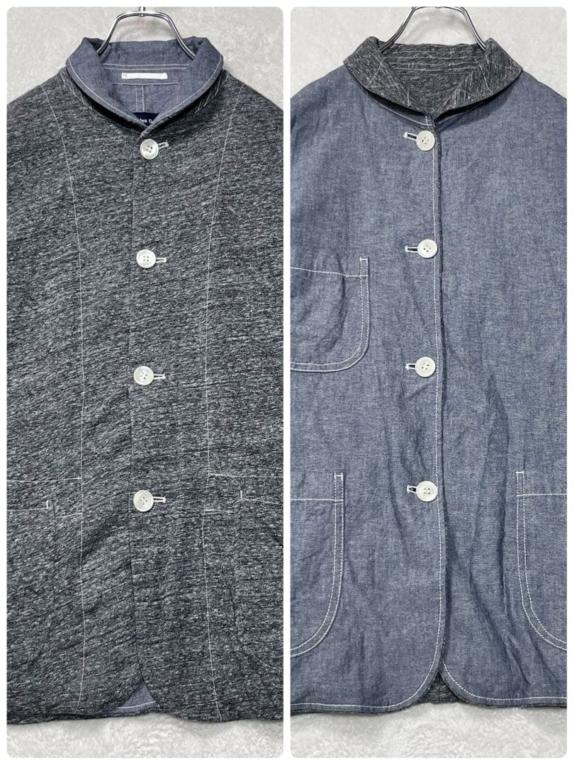『コムデギャルソン オム』リバーシブル 丸襟シャツジャケット シャンブレー 杢灰