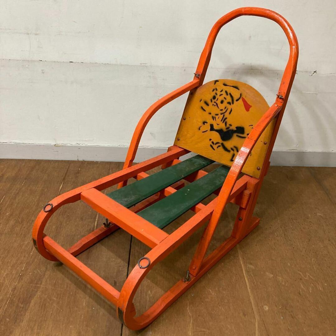 木製 手押し そり 昭和レトロ オレンジ6 曲げ木 犬ぞり 犬そり ガーデニング