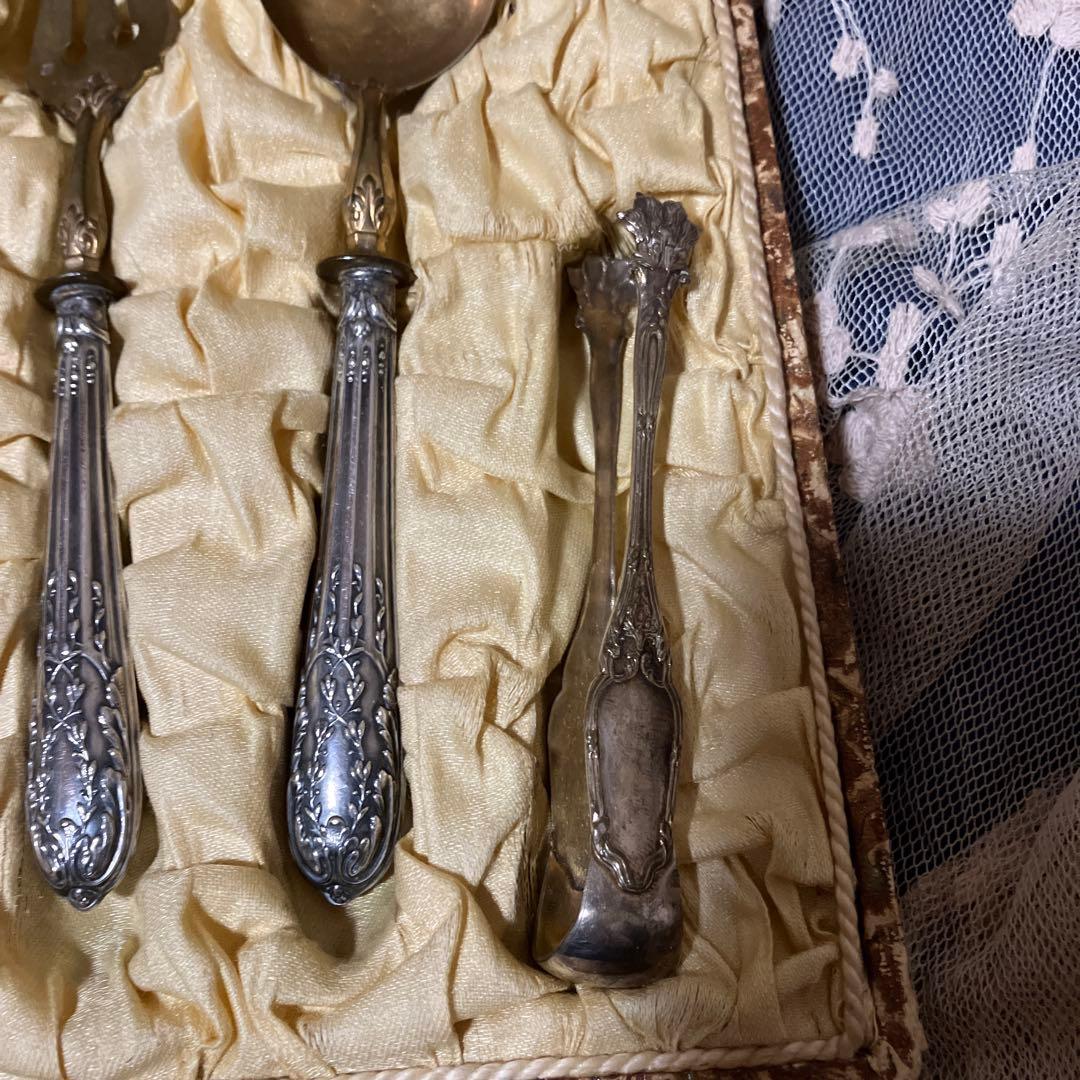 フランスアンティークサービングセット 箱入り ミネルヴァ　純銀シルバープレート