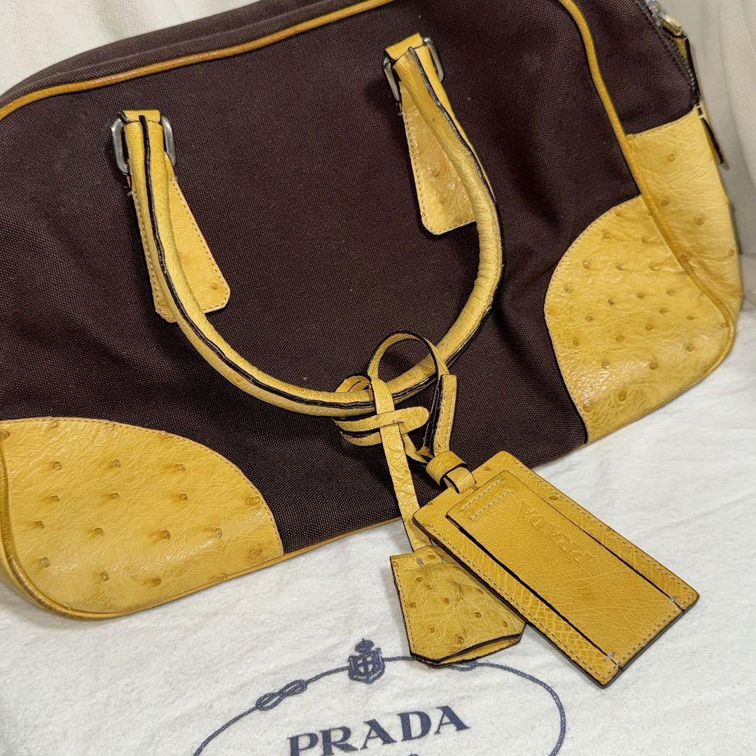 8日削除 PRADA オーストリッチ ボストンバッグ ハンドバッグ ロック キー