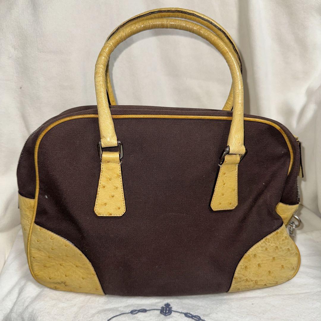 8日削除 PRADA オーストリッチ ボストンバッグ ハンドバッグ ロック キー