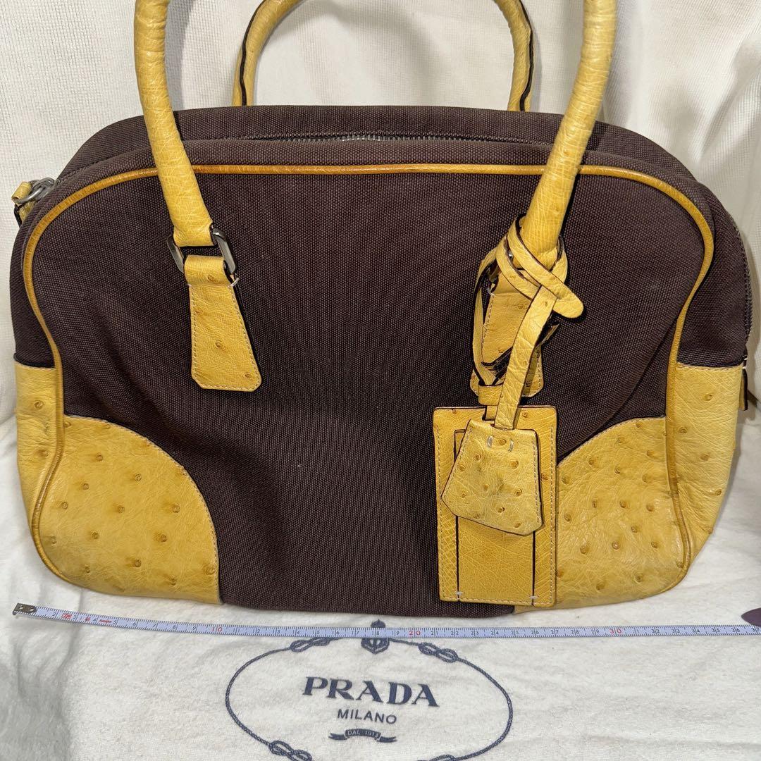 8日削除 PRADA オーストリッチ ボストンバッグ ハンドバッグ ロック キー