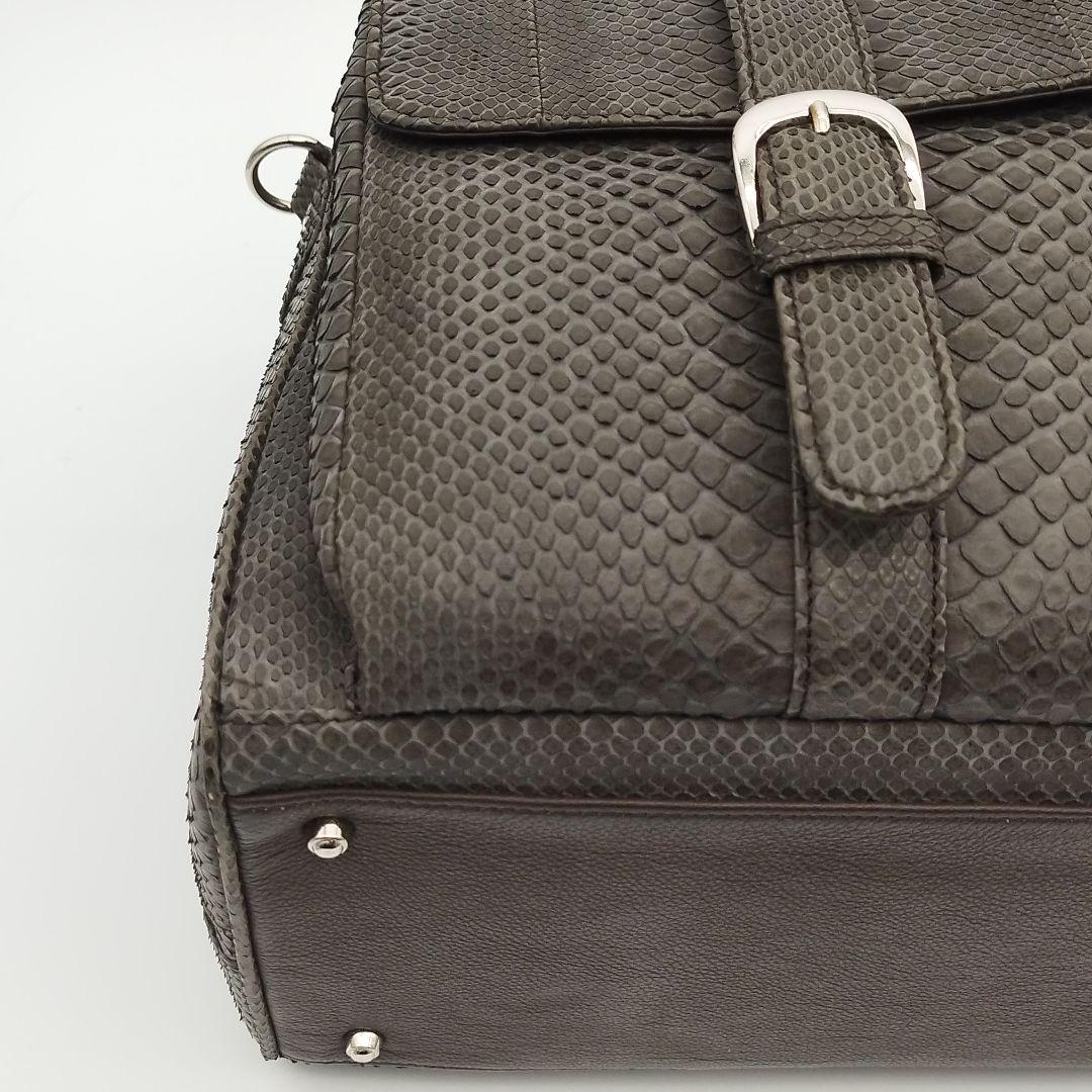 美品! パイソン 2way トートバッグ ボストン 大容量 ブラウン レザー