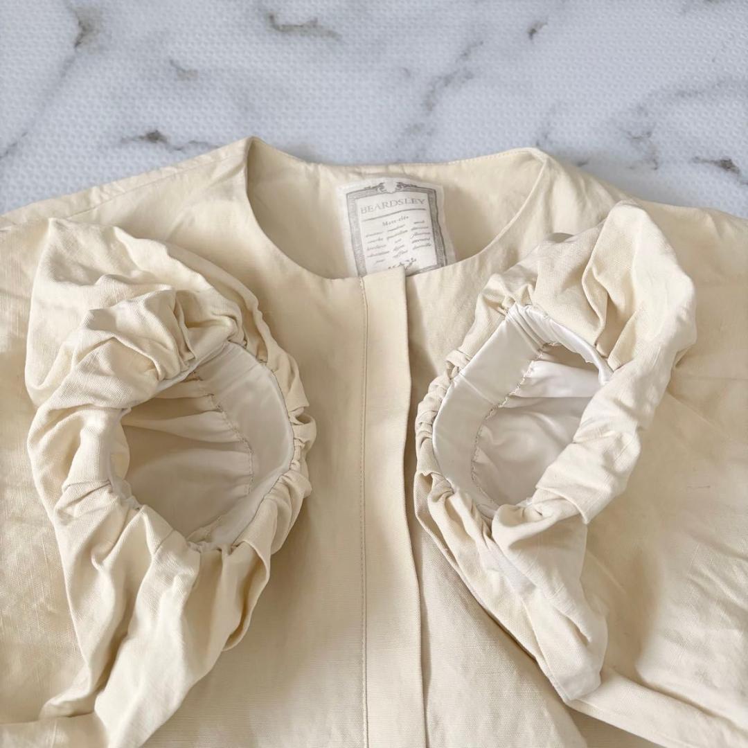 BEARDSLEY リネンポリバルーン袖コート　オフホワイト　ビアズリー
