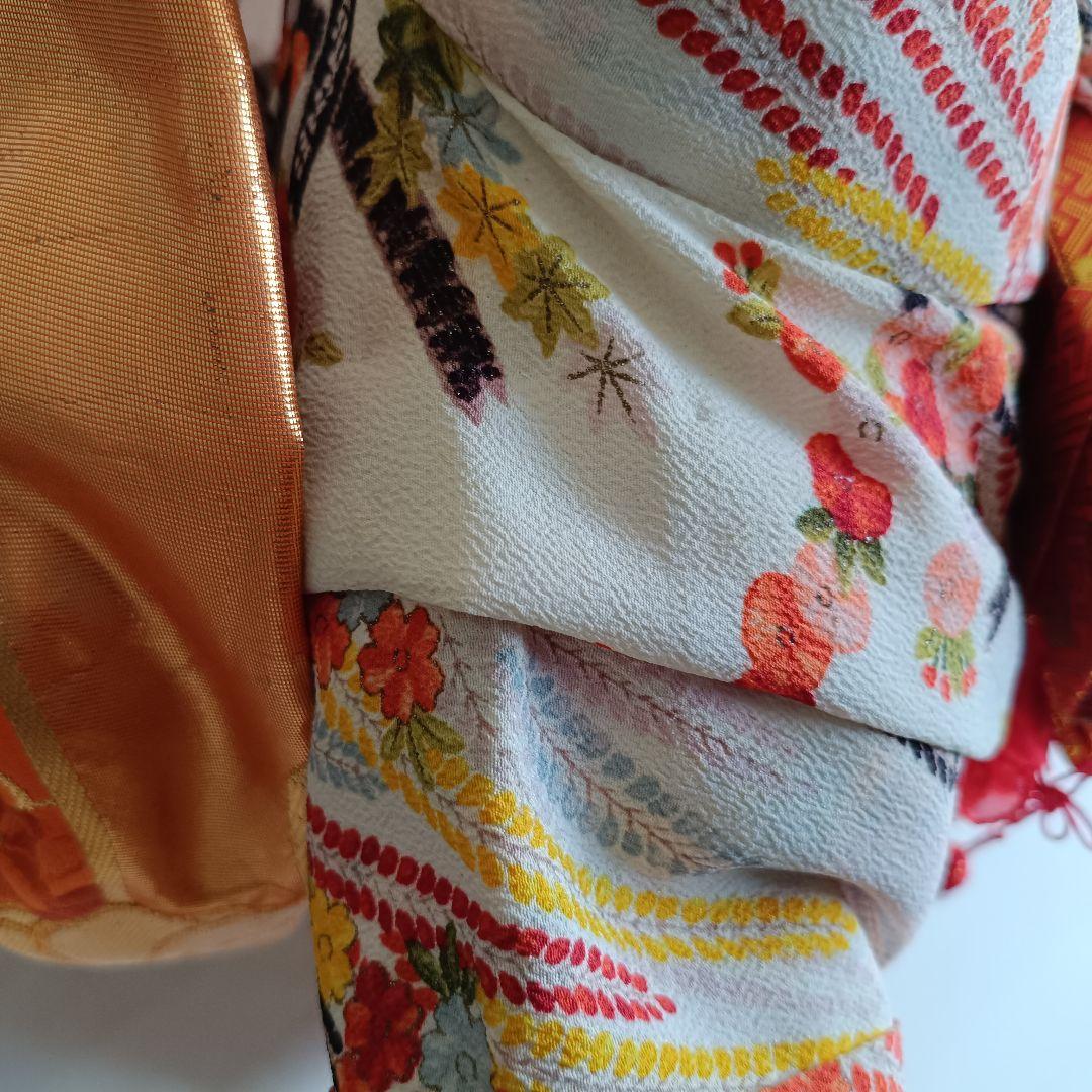 クリーム色に垂れ花が可愛い着物と作り帯セット