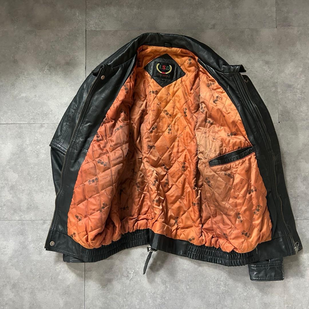 【裏地キルティング❗️】90s vintage 本革　レザージャケット　ブラック