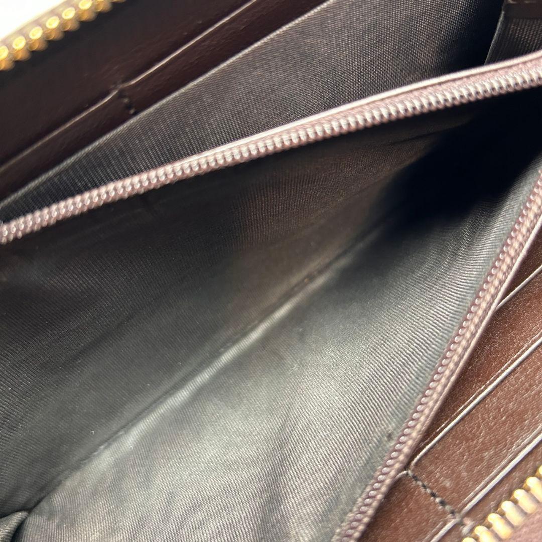 【付属品完備】 GUCCI GG シマ レザー ラウンド 長財布 ブラウン