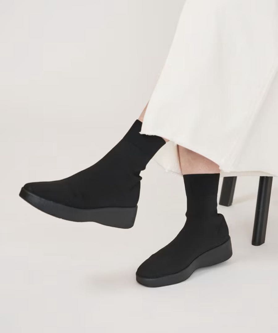 steppiステッピィ　プラットフォームストレッチブーツ黒ブラック24.5/6H