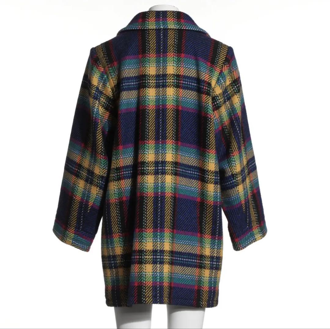 イヴサンローラン ウールコート ツイード タータンチェック マルチカラー 仏製