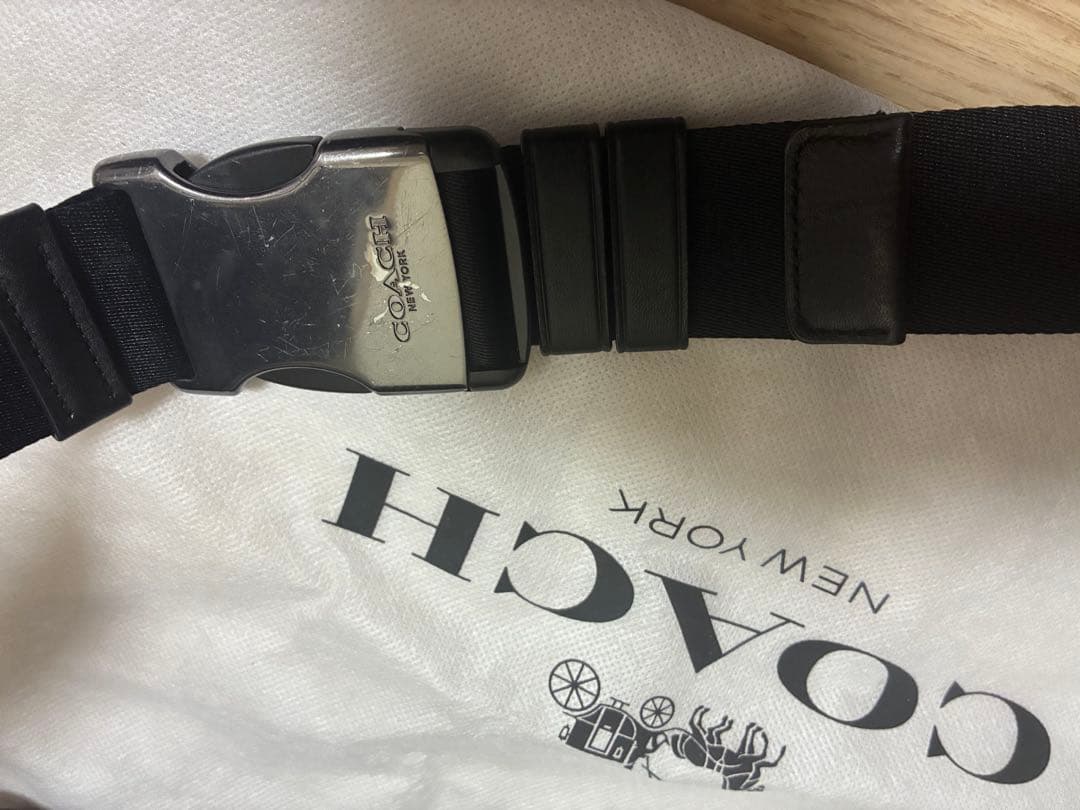 美品 COACH ボディバッグ C3765 シグネイチャー ブラック レザー