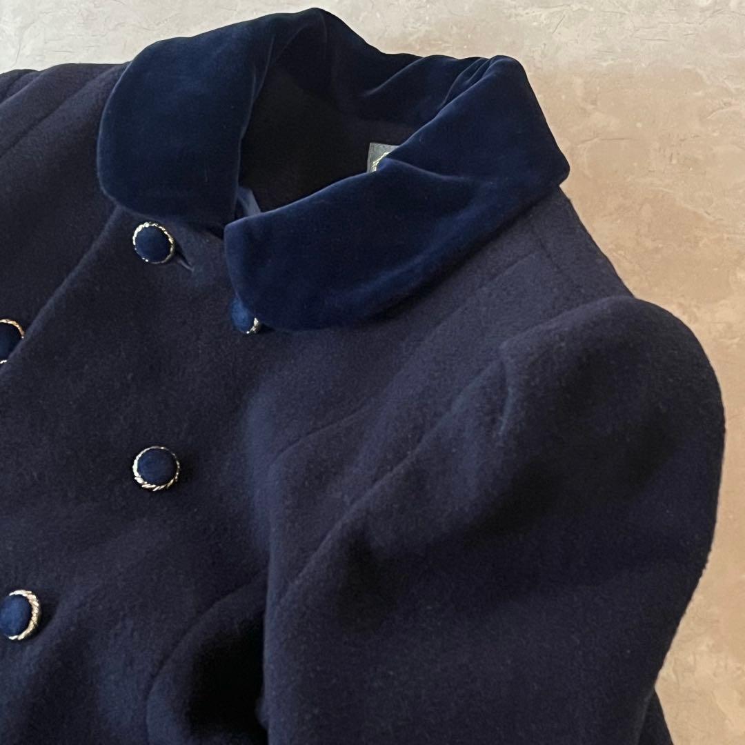 極美品☆ファミリア Aライン ウールコート 110 濃紺 金ボタン ベルベット