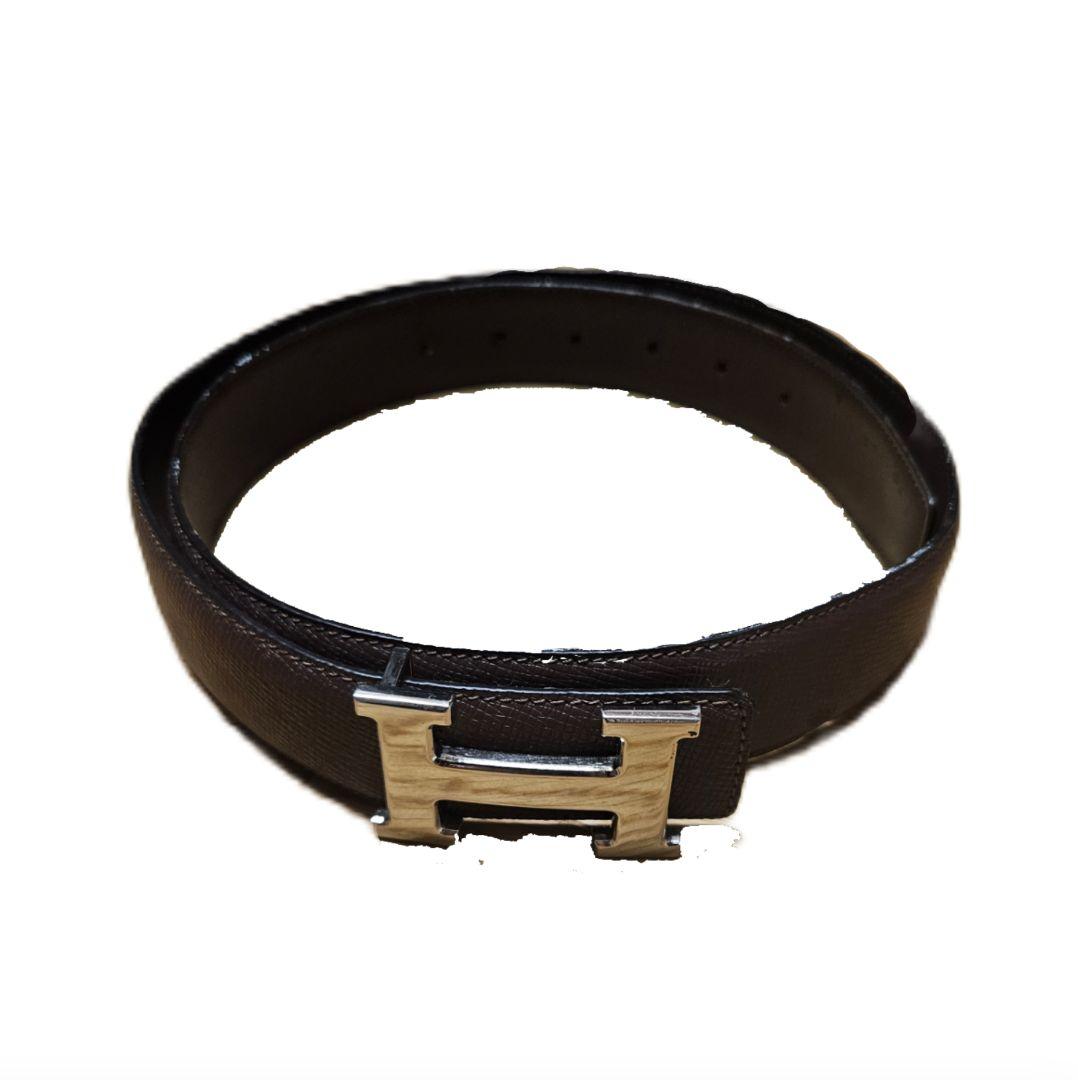 HERMES ブラウンレザーベルト H型バックル レディース 箱あり