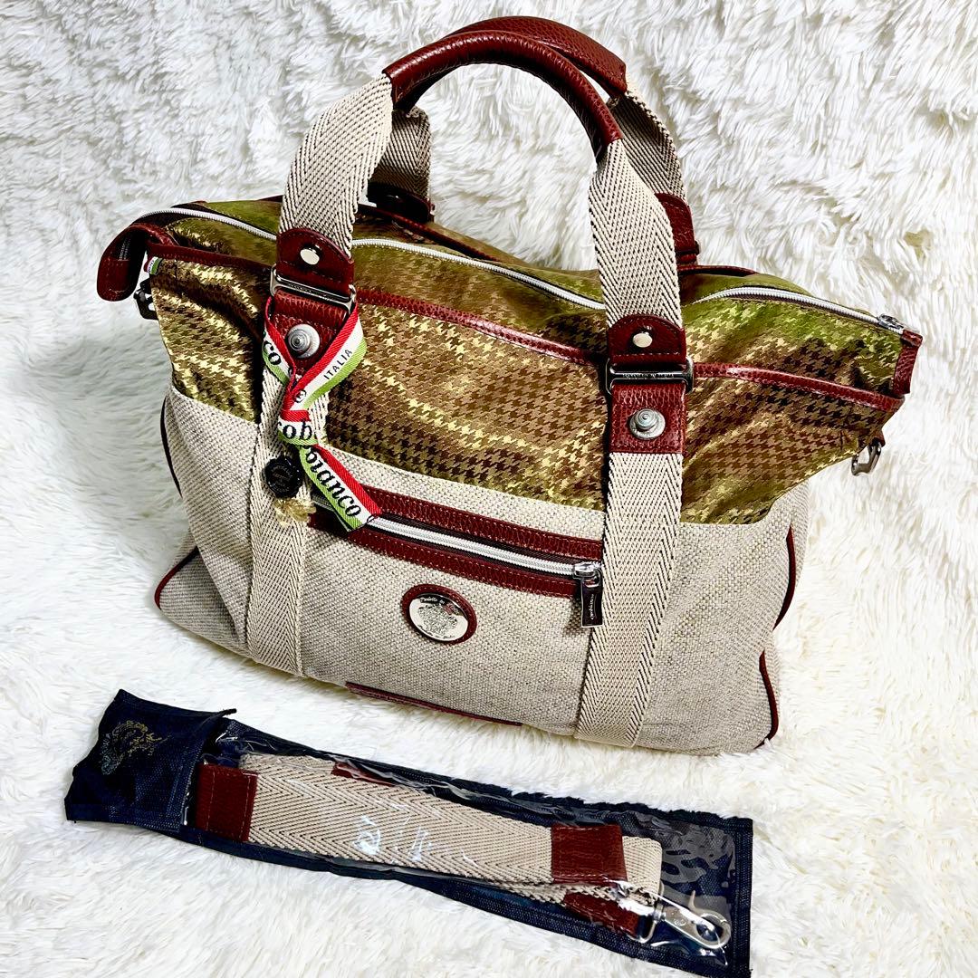 【希少デザイン】Orobianco 2WAY ビジネスバッグ　レザー　千鳥格子