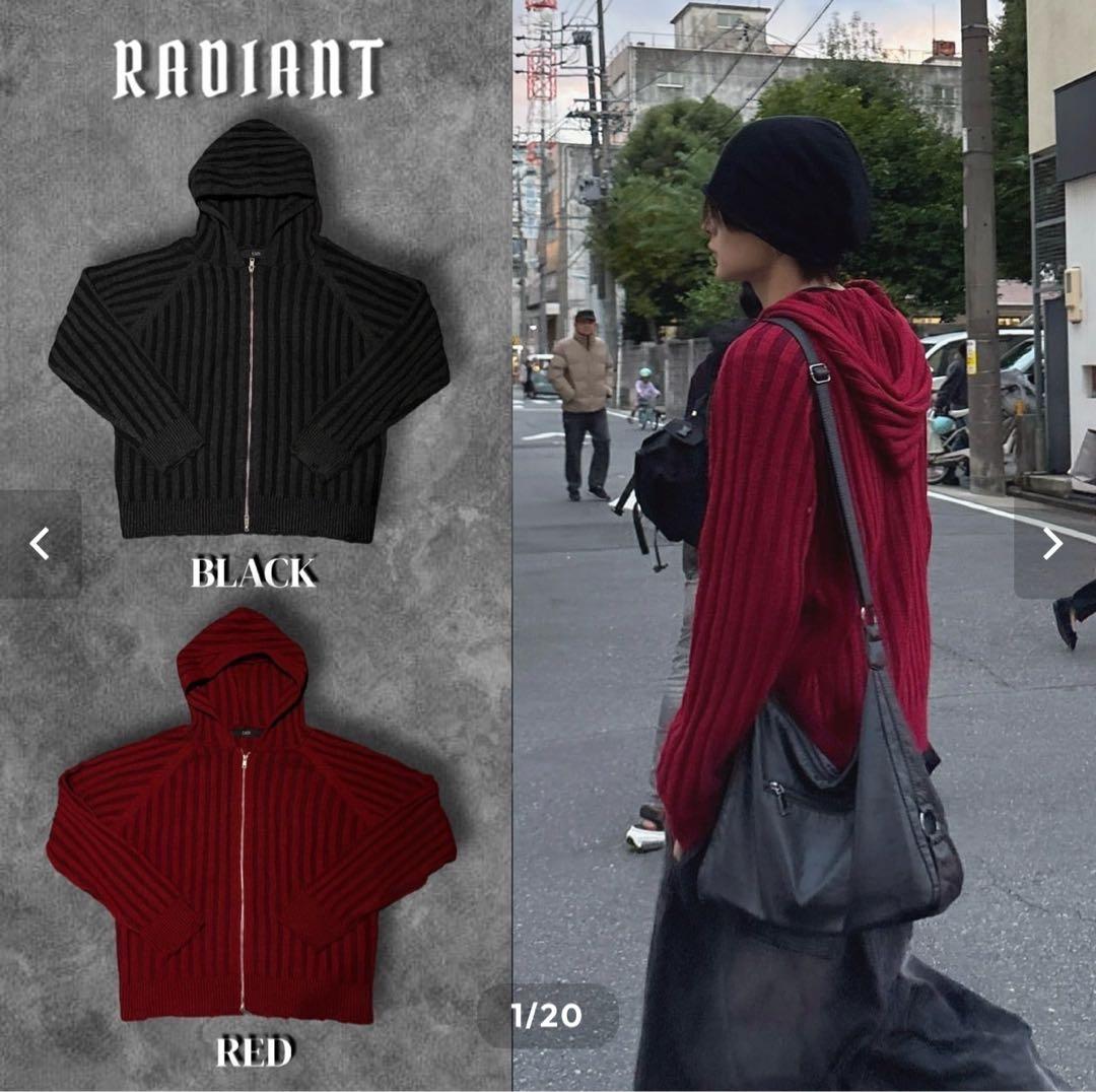 トップス RADIANT ribknit zip damage hoodie