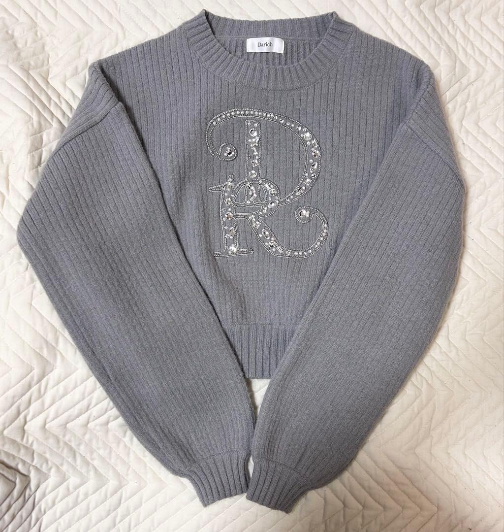 ダーリッチ　Darich DR ビジューボリュームリブニットトップス グレー