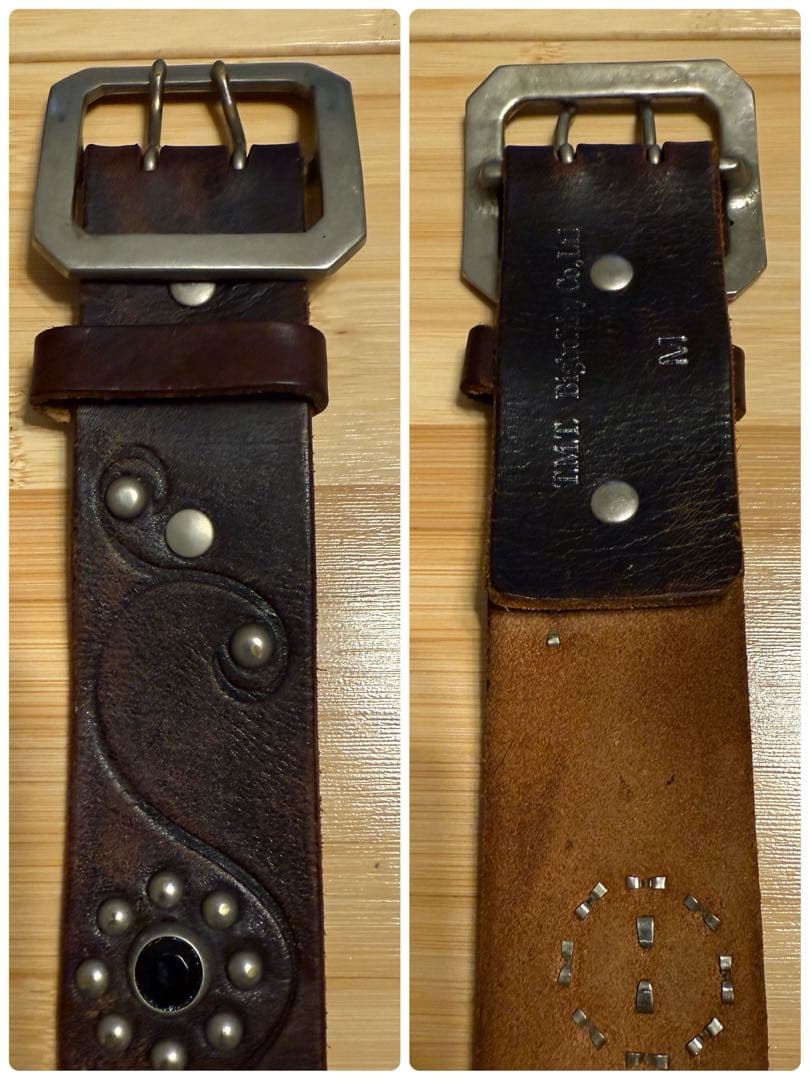 ⭐️TMT⭐️フラワースタッズ⭐️ブラックストーン⭐️ブラックレザー(茶芯)⭐️M