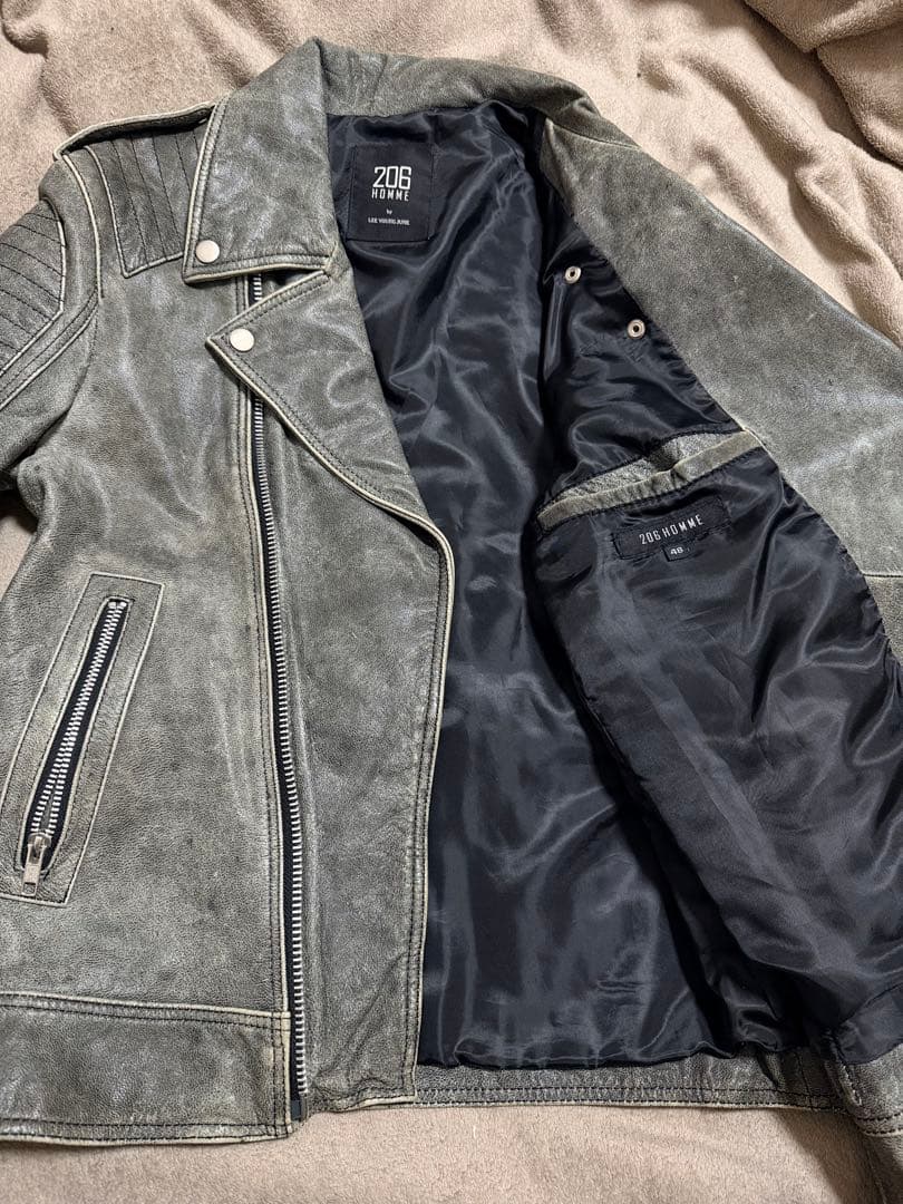 美品 206 HOMME グレー 限定 ヤギ革 レザーダブルライダースジャケット