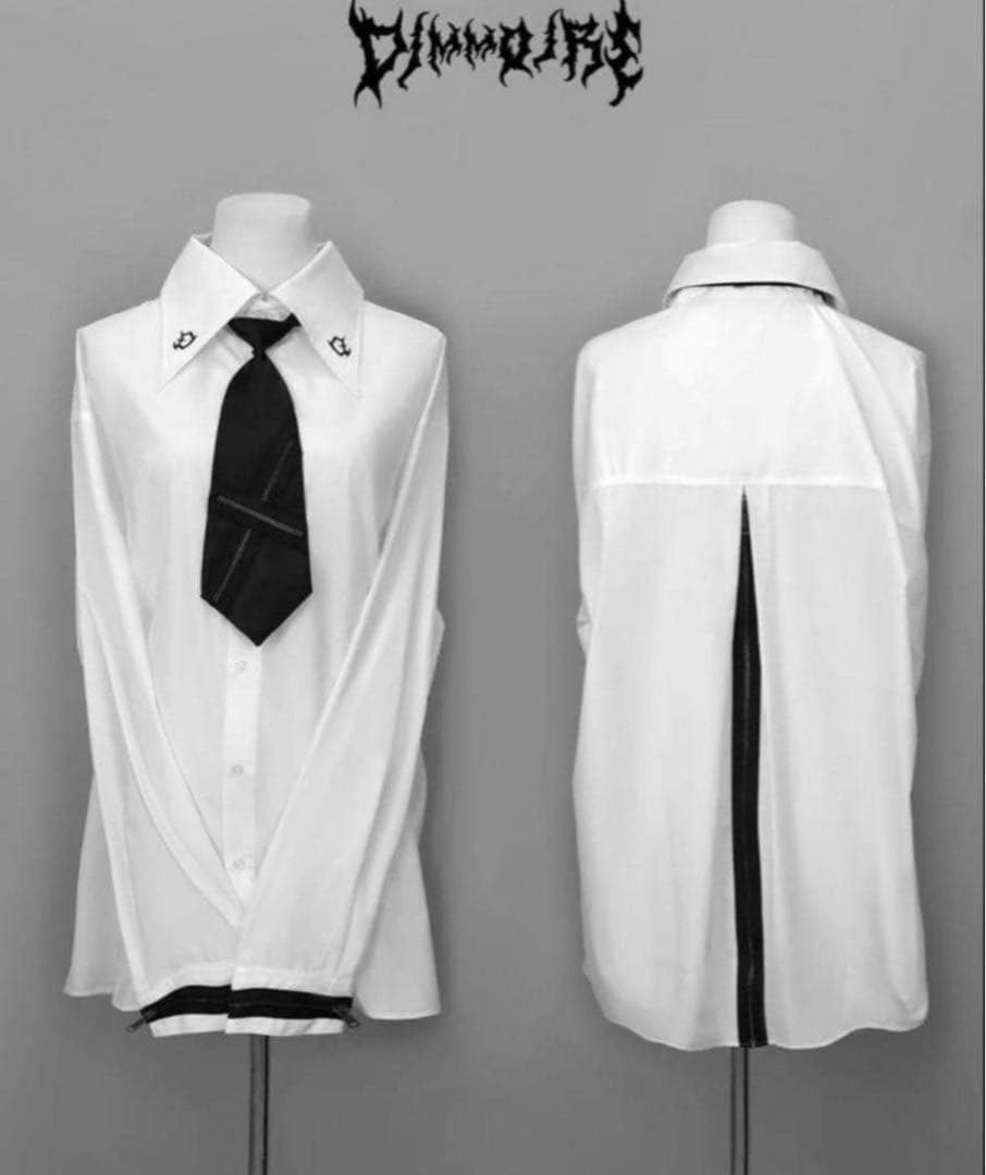 DimMoire ホワイト 長袖 ネクタイ付きシャツ