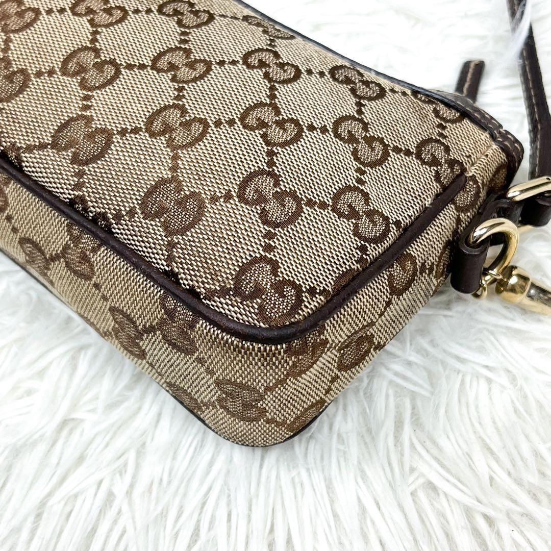 希少 グッチ アクセサリーポーチ ブーツチャーム GGキャンバス レザー