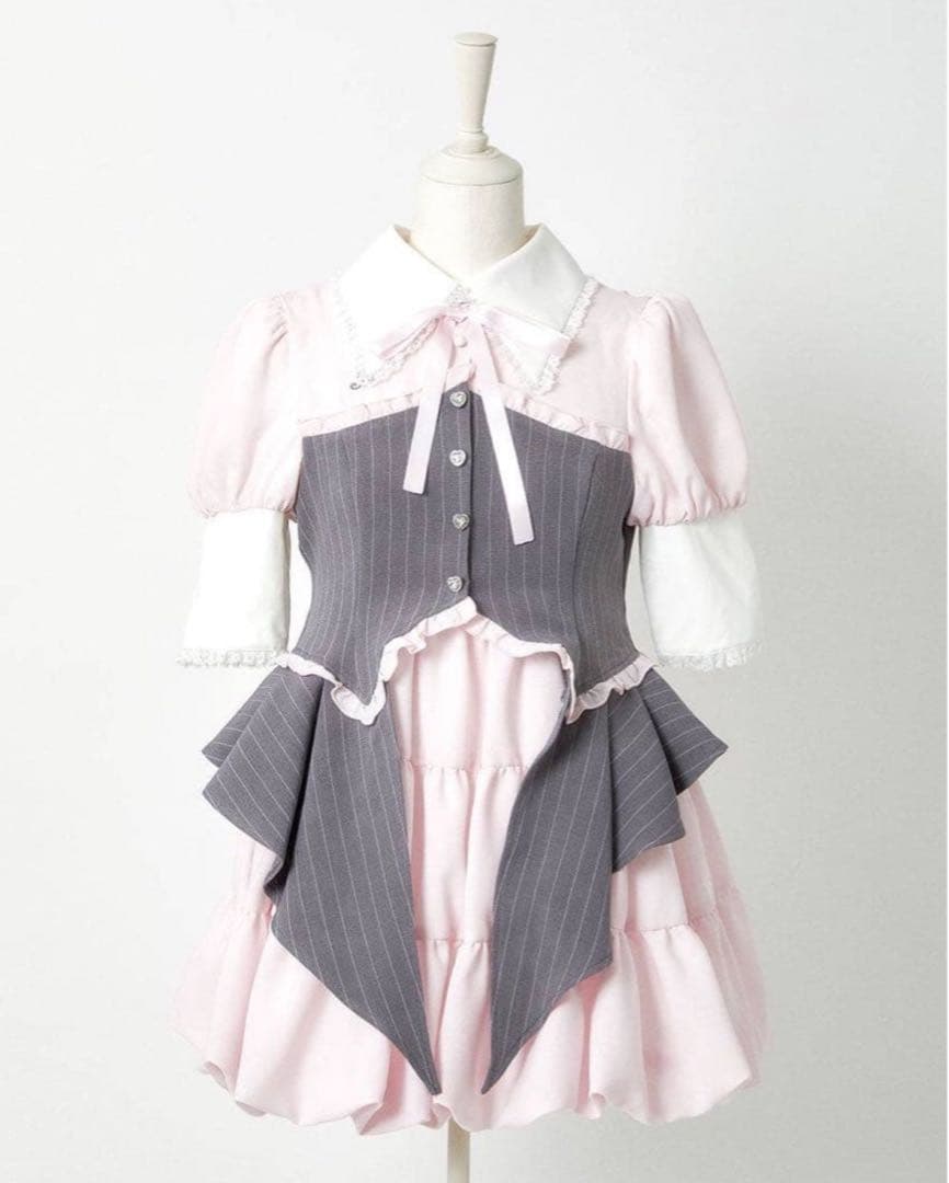 AVENCHUMU ストライプフリルコルセットバルーンワンピース