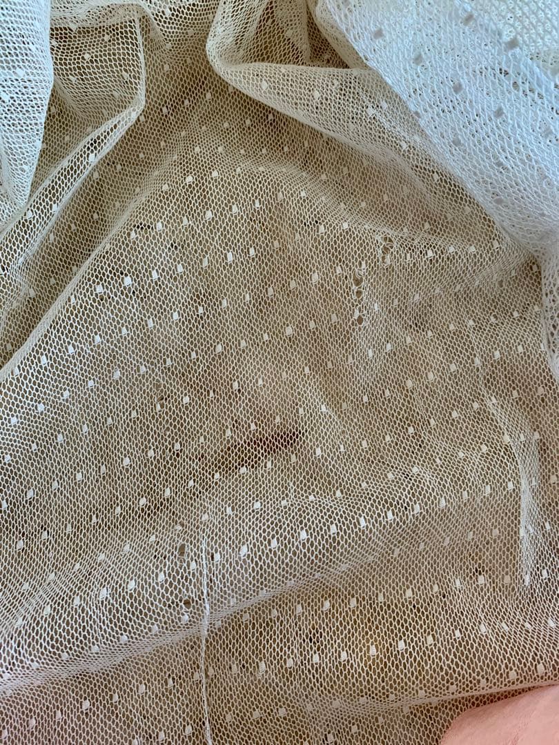 フランスアンティークドット柄チュールレースロングカーテン3枚set※古色ホワイト