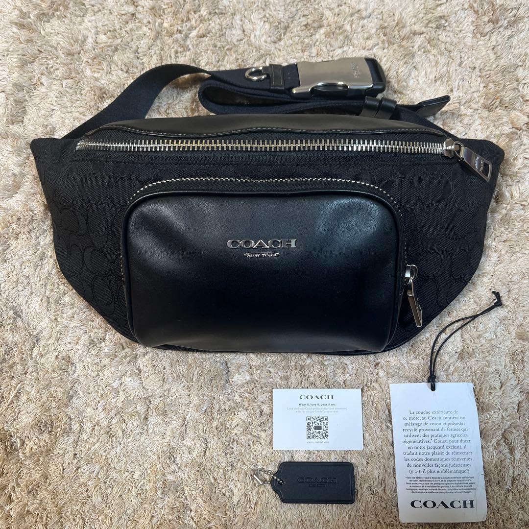 新作　COACH　レーサー ベルトバッグ・シグネチャー ジャカード　ボディバッグ