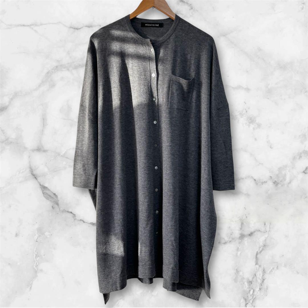 2026年1月購入✨未使用 ミズイロインド ウール混 ワイドカーディガン グレー