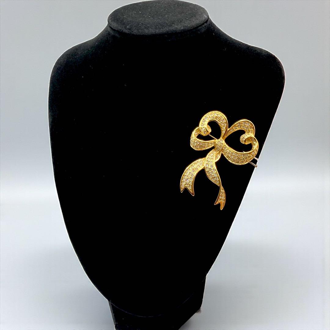 Dior リボンブローチ ゴールド×ラインストーン351