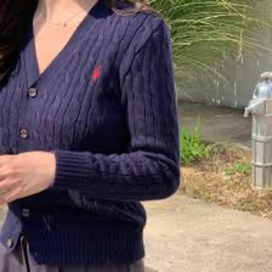 数回着 ラルフローレン コットンケーブルニットカーディガン ネイビー 定番