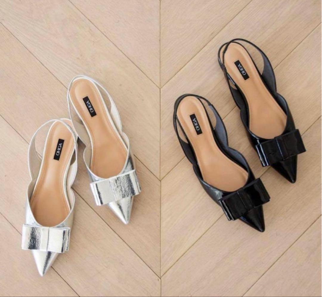 OHGA オーガ ビッグリボンパンプス ブラック 24cm