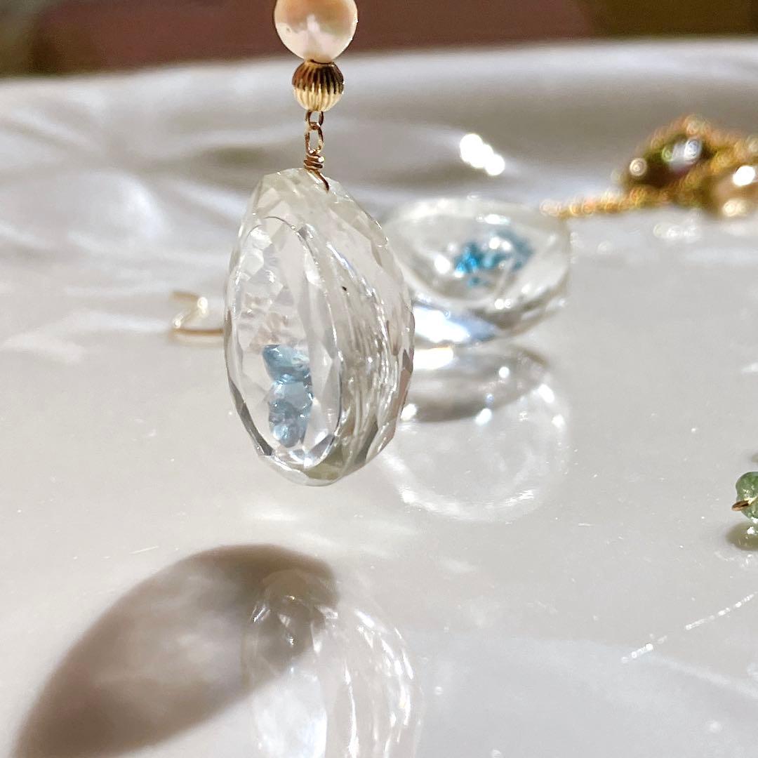 一点物✧水晶/ロンドンブルートパーズ 宝石箱ピアス✧14kgf✧あこや真珠