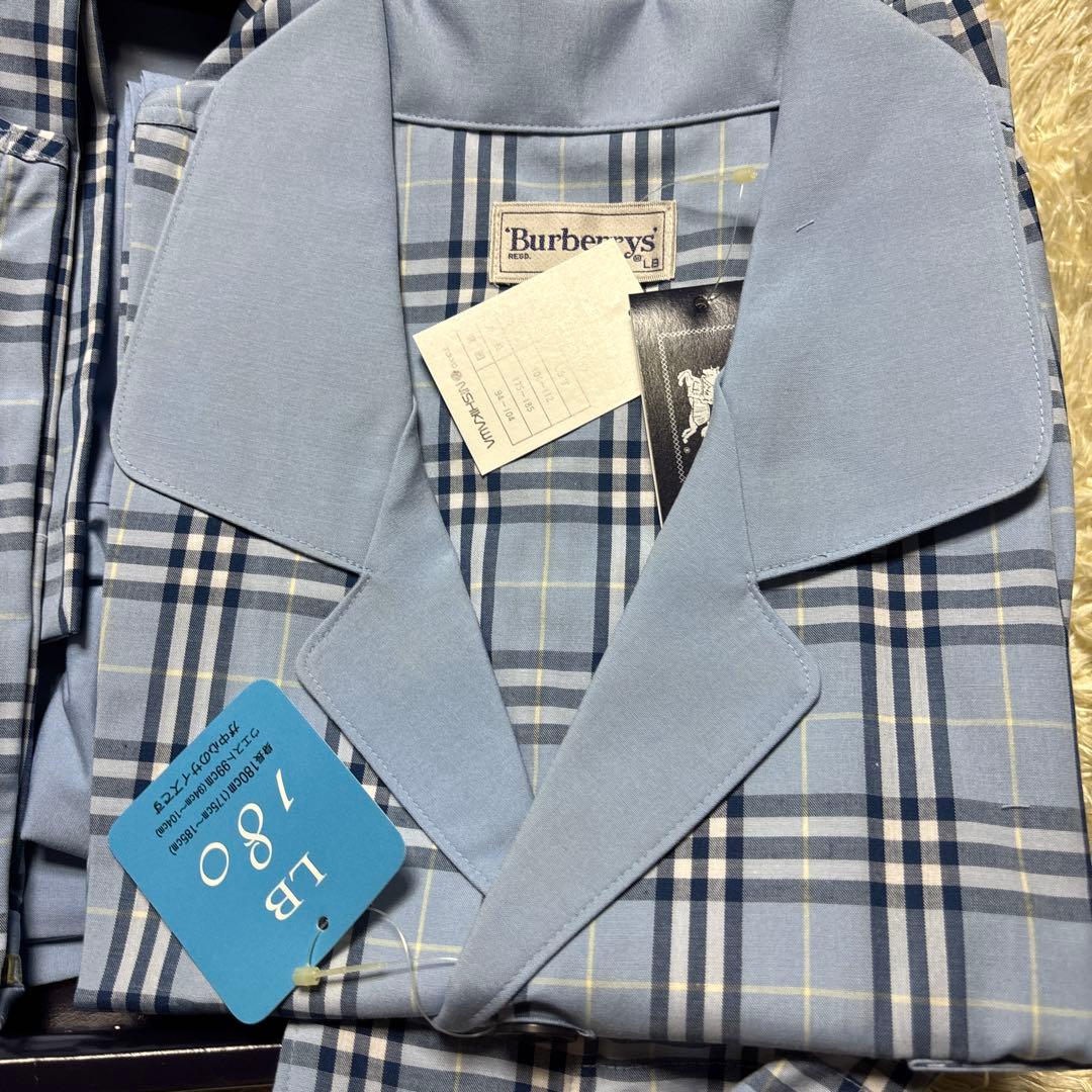 ◎未使用 バーバリー パジャマ 上下セット 男女ペア 2着 ブルー 長袖長ズボン