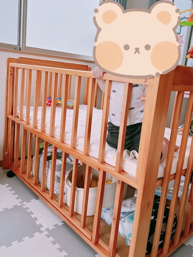 【組み立て式】KATOJI 木製ベビーベッド キャスター付き