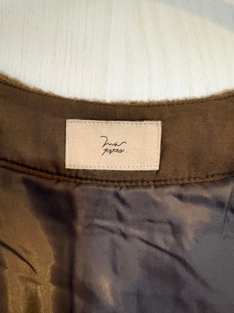 moi tytto ノーカラーボアミドルコート ブラウン