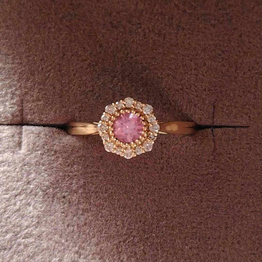 12号 K18YG ロードクロサイト ライトブラウンダイヤモンド リング ソ付