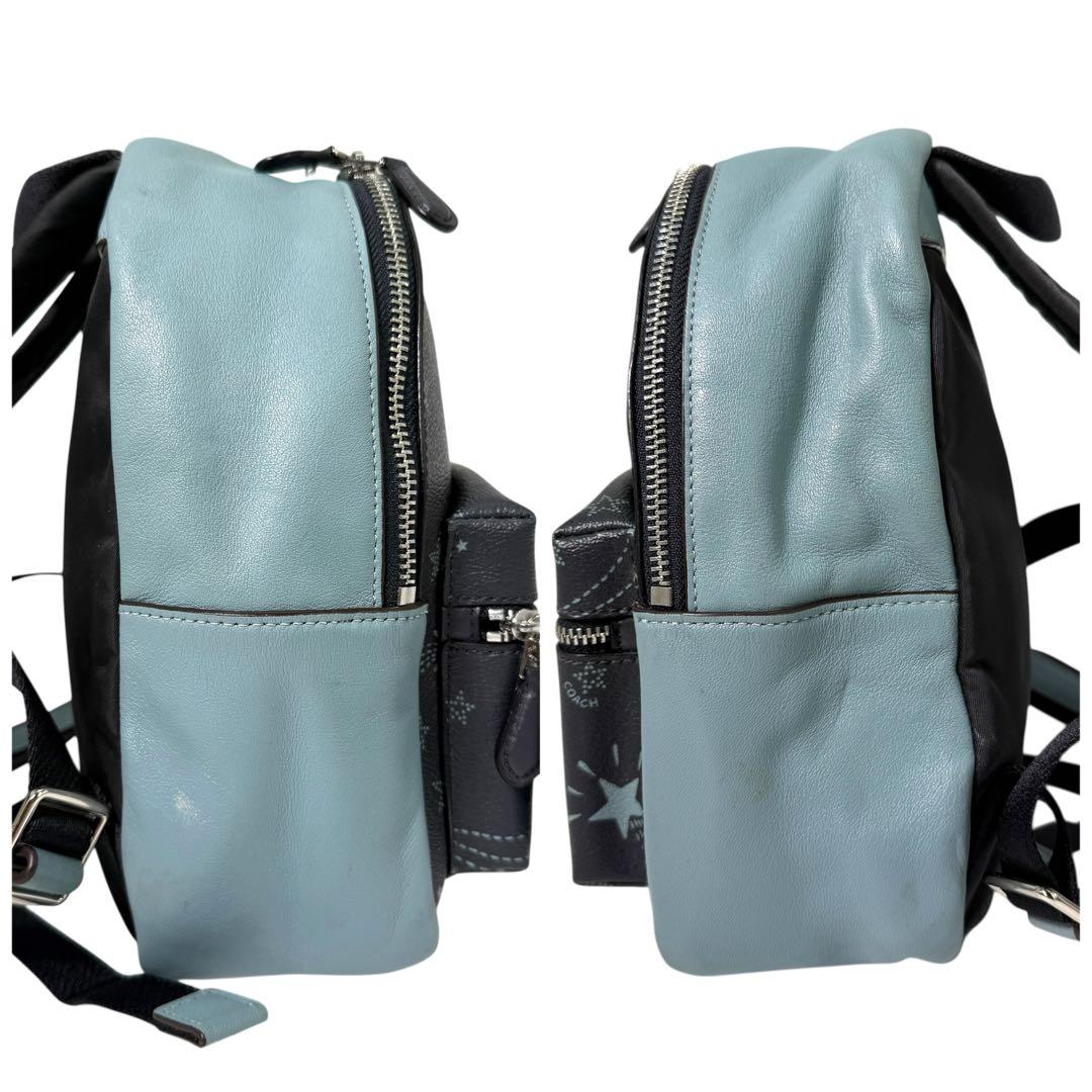 希少✨コーチ リュック ミニチャーリー 星柄 ネイビー レザー バイカラー