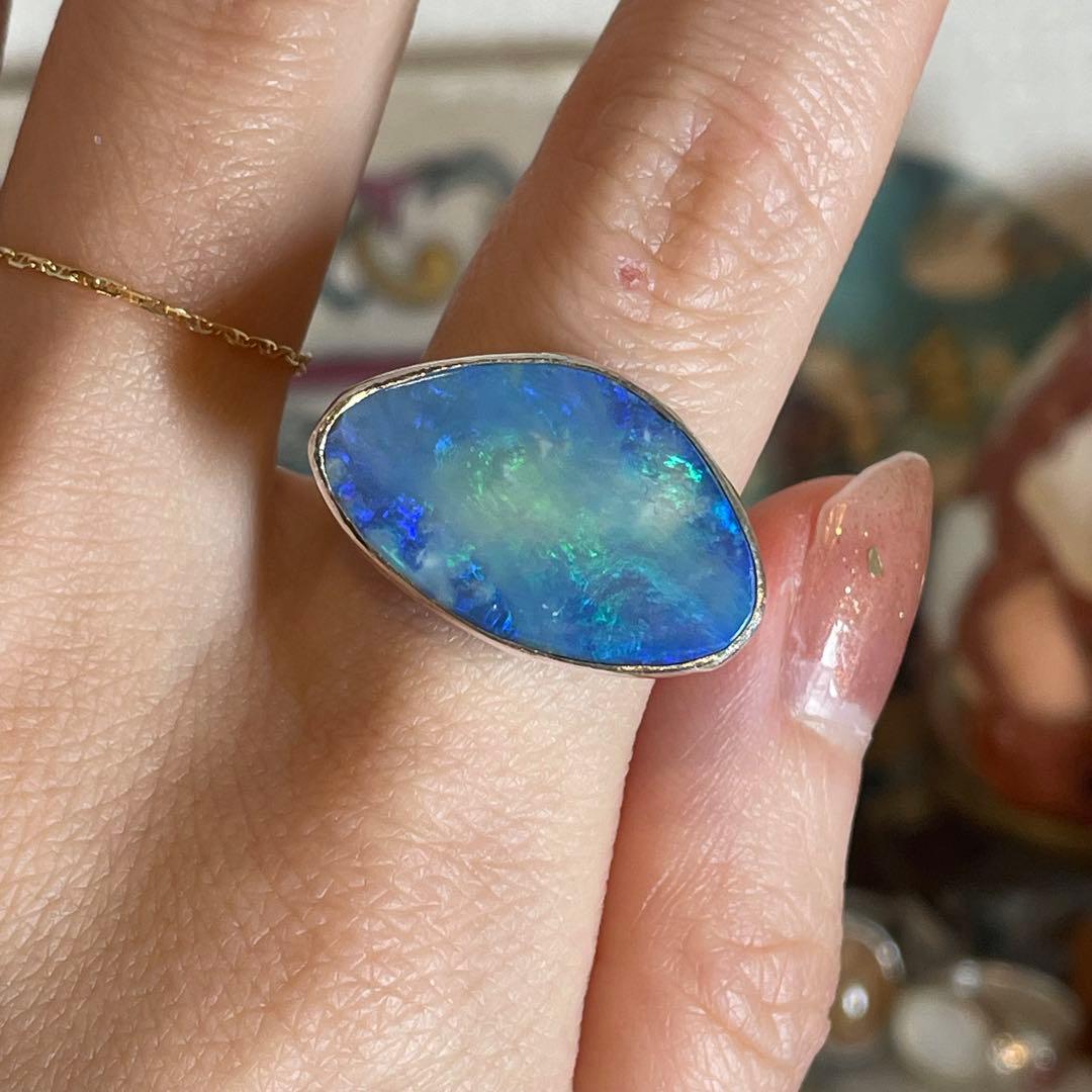 ハンドメイド　シルバー925 シルバーリング　ダブレットボルダーオパール